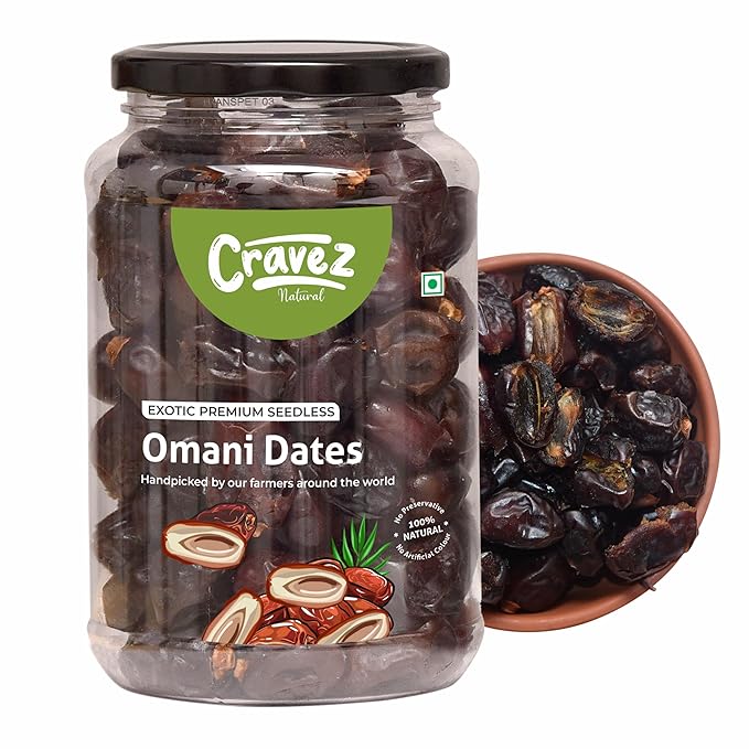 Cravez Premium Seedless Omani Dates 500 GM | Khajoor or Khajur Dry Fruit | Healt