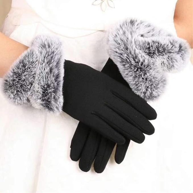 Alexvyan Women Wrist Winter Soft and warm Covered Finger Rabbit Fur Gloves/Mitte