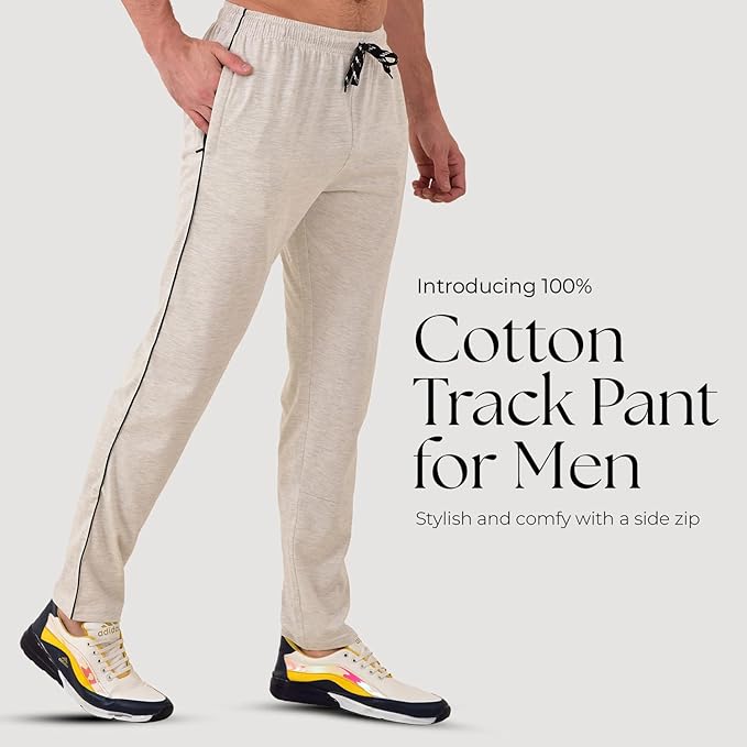 RELIGHT WEARS Track Pant for Men - Rich Cotton, Regular Fit with One Side Zip 