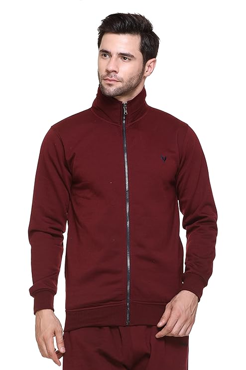 GODFREY High Neck Collared Full Zipper Warm Fleece Jacket Sweatshirt for Men Win