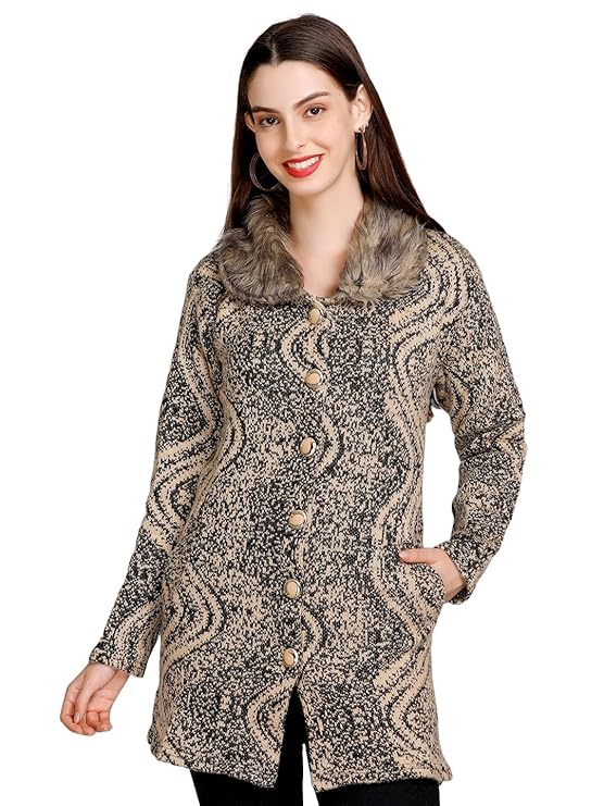 eWools Women's winterwear Woolen Fur Collar Cardigan Sweater