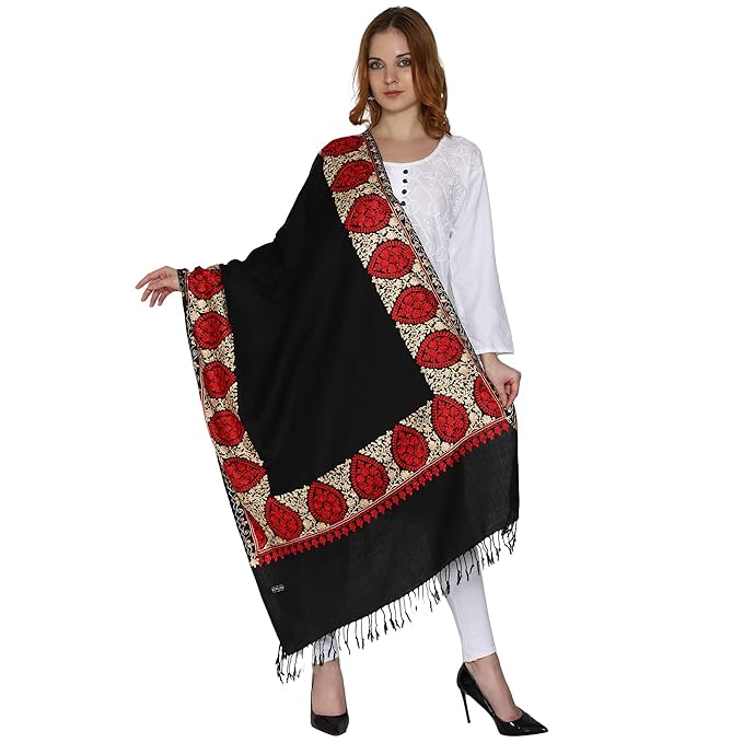 SWI WITH LABEL Women's Kashmiri Aari Embroidered Wool Stole