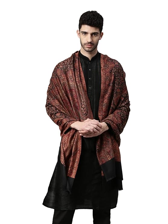 Pashmoda Wool Men Jamawar Shawl, Authentic Kashmiri Luxury Pashmina Style Shawl,