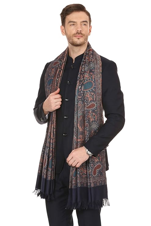 Pashtush Mens fine Soft Ethnic Stole Stole, Jamawar design, Faux Pashmina