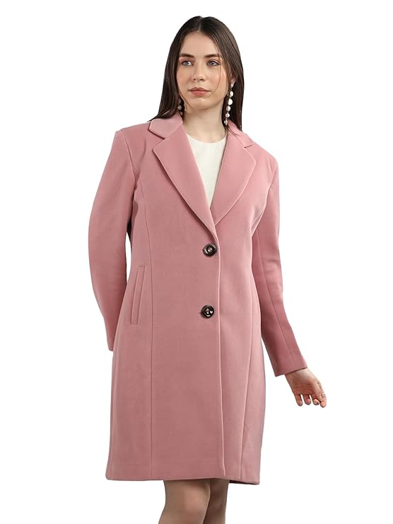 PLAGG Women Winter Wear Solid Long length Stylish Overcoat with wool blend and c