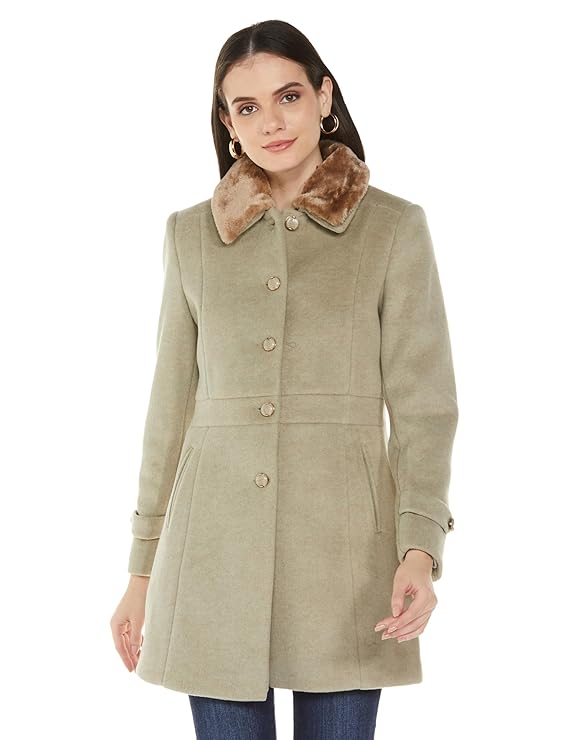 Qube By Fort Collins Women's Semi-Long Tweed Coat with Knitted Finish - Elegant 