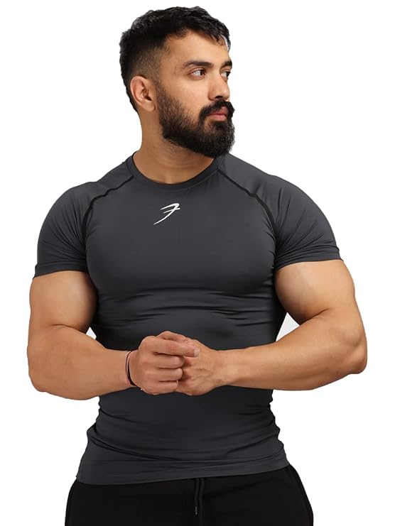 FUAARK Men's Half Sleeve Compression T-Shirt - Athletic Base Layer for Fitness