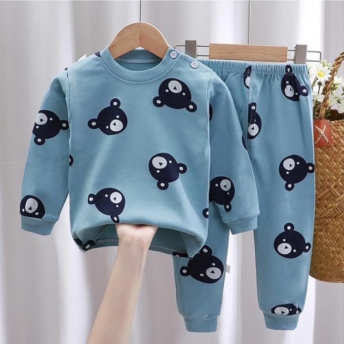 Bold N Elegant Kid's Cartoon Print Cotton Full Sleeve T-Shirt & Pajama Lower Cas