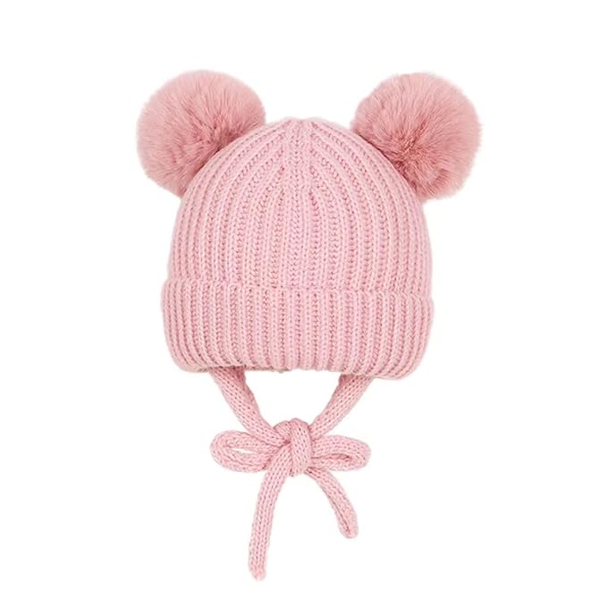 Adorazone Baby's Super Warm Winter Woolen Skull Beanie Cap with Fur Inside| Doub