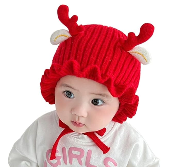 REFFER Baby Winter Cap, Cute Deer Bonnet Design, Winter Cap for Baby, Kids Cap, 