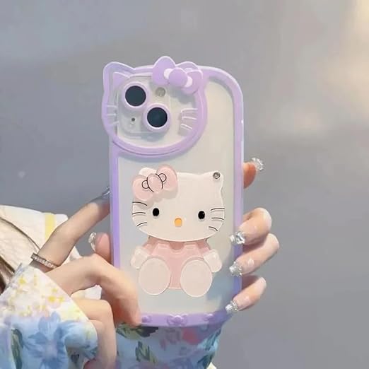 LuxuryKase LK163 Cute Kitty 3D Mirror Case Cover for iPhone 15 (TPU | Purple)