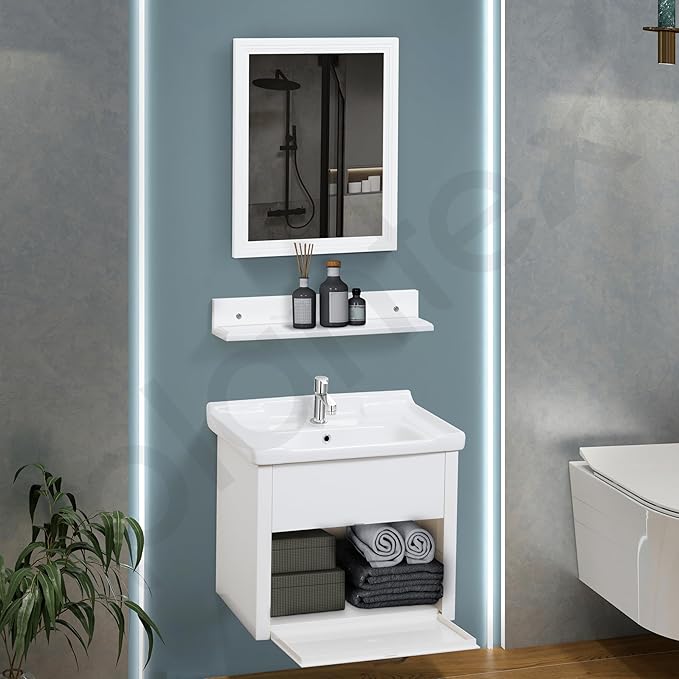 Plantex Unbreakable Wall Mount Vanity Cabinet & Washbasin Set/Washbasin with Cab