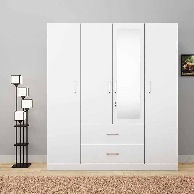 VIKI Wardrobe | Wooden Almirah for Clothes,Door for Bedroom, 4 Door Wardrobe wit