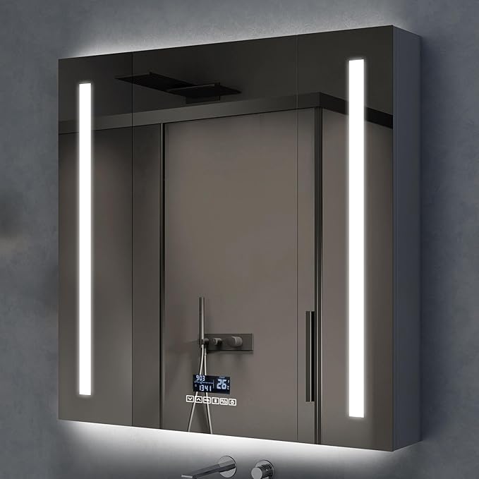 Plantex 32x32 Inch LED Bathroom Mirror Cabinet/SS-304 Grade Luxury Bathroom Orga