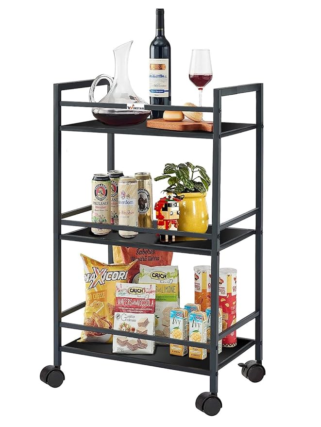 WINSTAR Metal Rolling Trolley with Lockable Wheels | Heavy Duty Multifunctional 