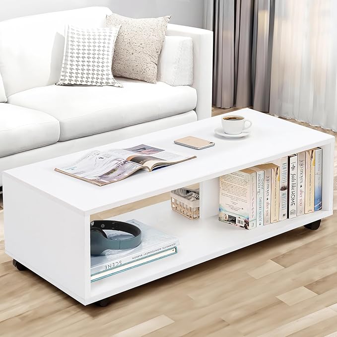 ABOUT SPACE Coffee Table - Center Table for Living Room with Wheels, Engineered 