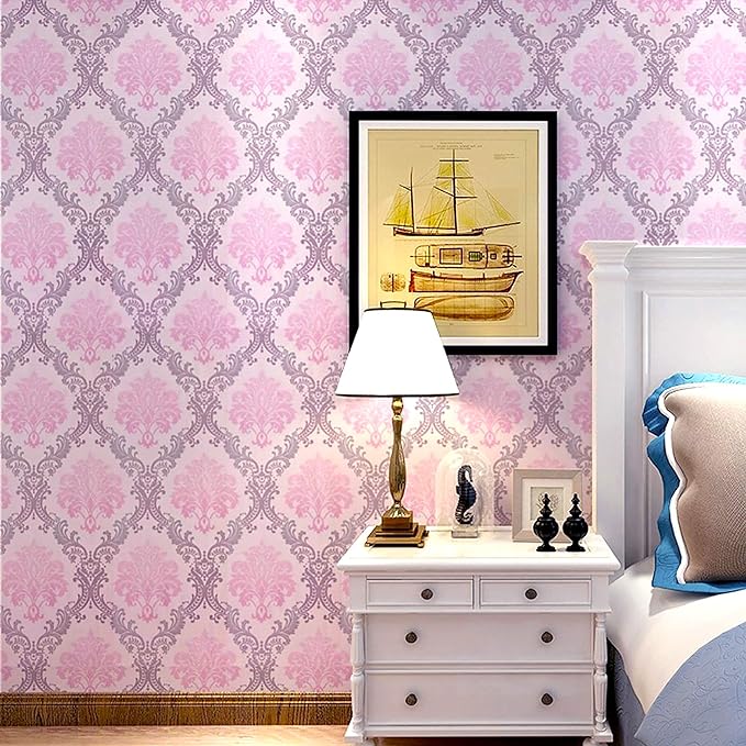 wolpin Wall Stickers DIY Wallpaper (45 x 500 cm) Pink Damask Large Self Adhesive