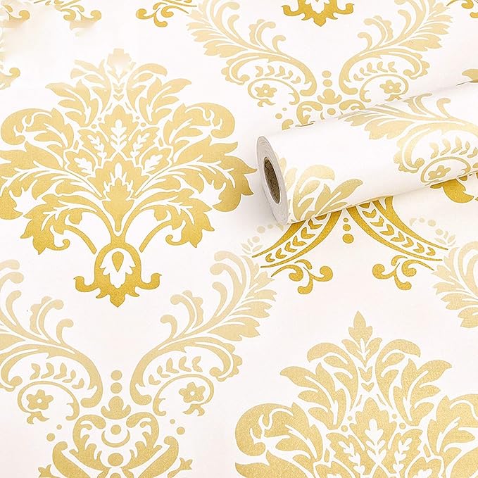 wolpin Wall Stickers DIY Wallpaper (45 x 500 cm) Floral Damask Self Adhesive, Li