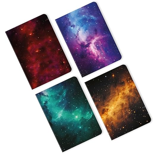 Papboo A5 Handy, Easy to Carry, Galaxy Ruled Set of 4 for doodling, Writing, Not